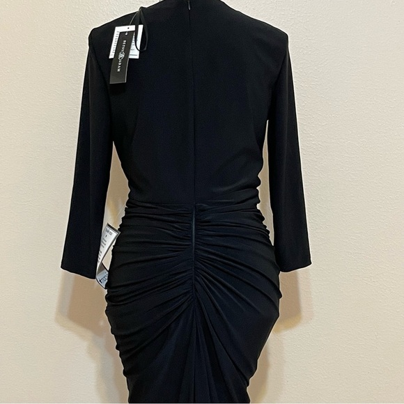 BETSY & ADAM
Ruched Ruffle-Trim body-con 
Gown size 8 black - Picture 8 of 12